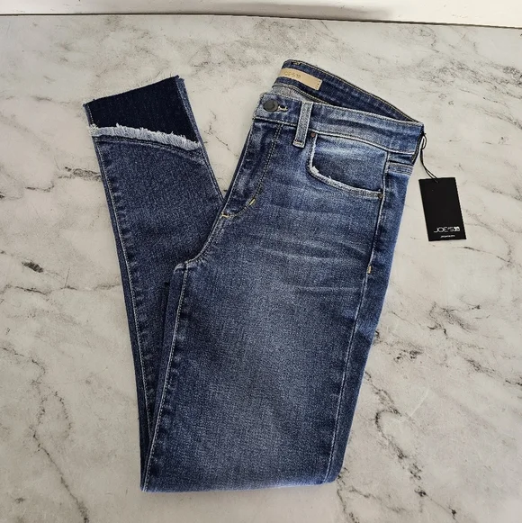 Joe's Jeans The Icon High Rise Skinny Blue Raw Hem Ankle Jeans 27 NWT - Picture 3 of 8